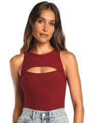 Playful Ribbed Sleeveless Cutout Bodysuit
