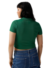 Ribbed Collared Crop Top