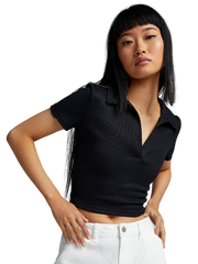 Ribbed Collared Crop Top