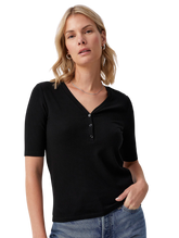 Buttoned Ribbed V-Neck Top