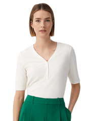 Buttoned Ribbed V-Neck Top