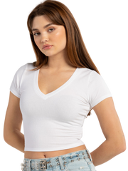 Ribbed V-Neck Women's Crop Tee
