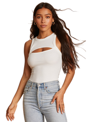 Playful Ribbed Sleeveless Cutout Bodysuit