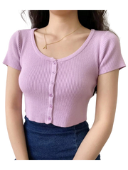 Knit Button-Front Blouse