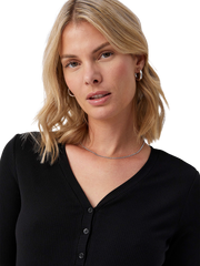 Buttoned Ribbed V-Neck Top