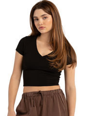 Ribbed V-Neck Women's Crop Tee