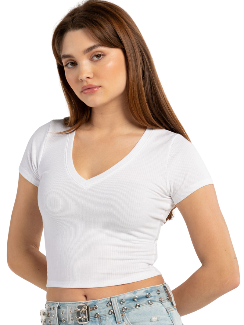 Ribbed V-Neck Women's Crop Tee