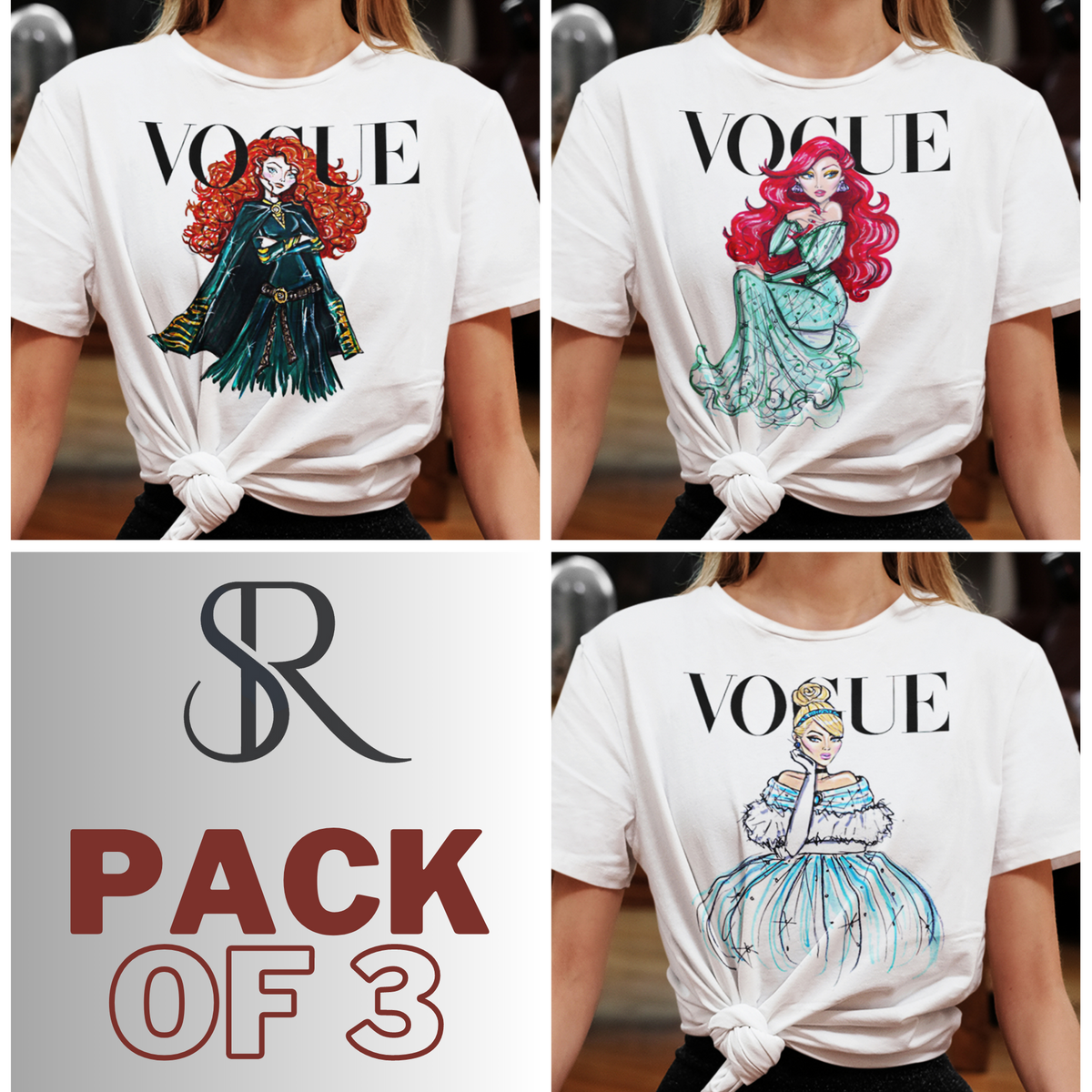 VOGUE PACK OF 3- (Merida, Ariel & Cinderella Princess)